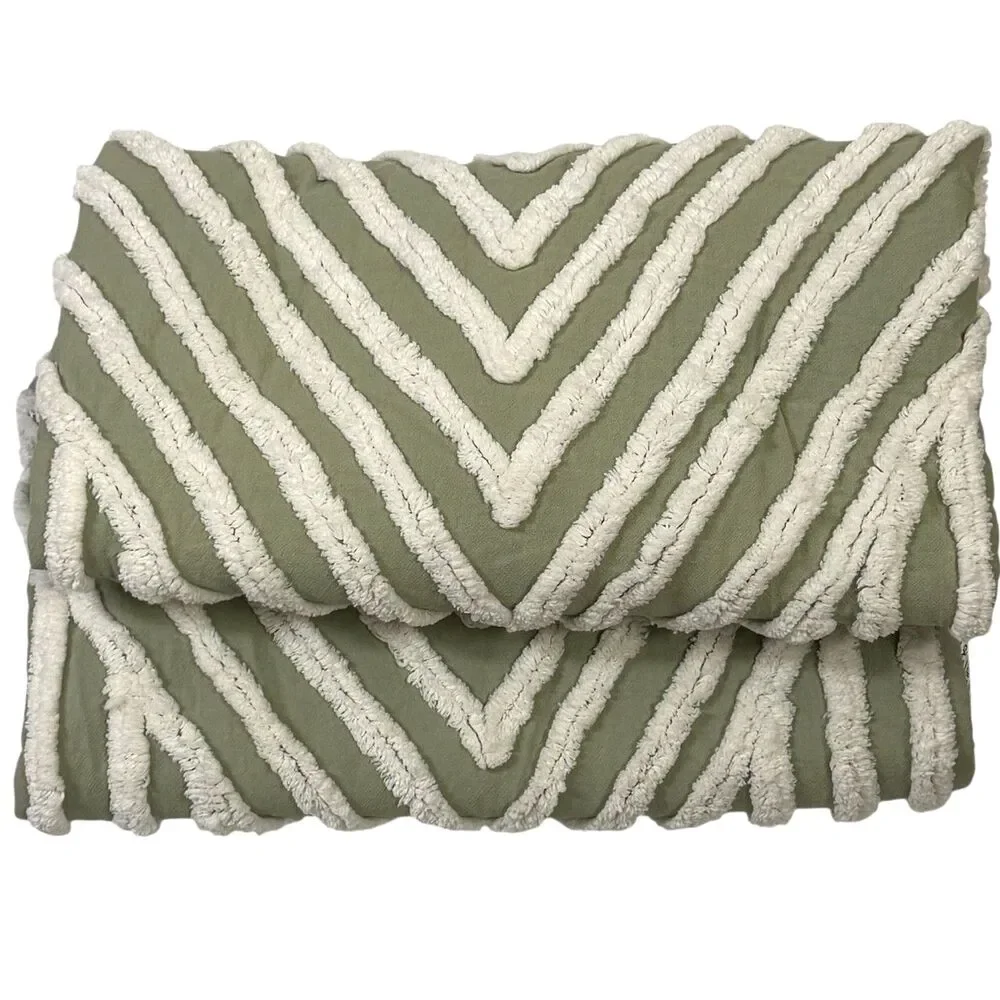 Pottery Barn Teen Dorm Modern Artisan Quilted Sham Standard Pair Sage/Ivory NWOT